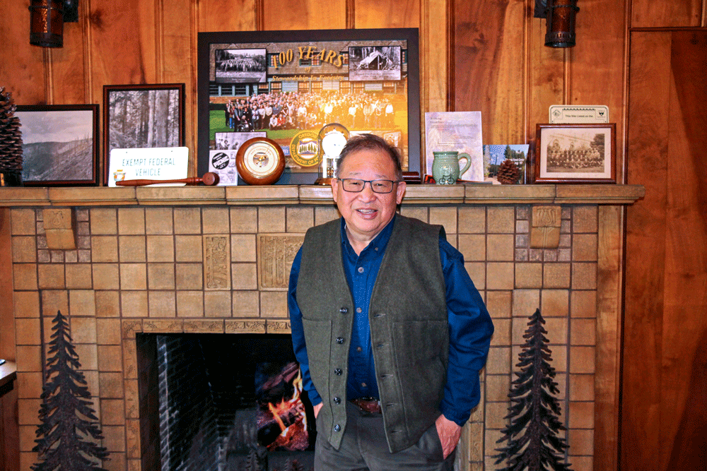 Cal Mukumoto, Oregon's official forester in his office.