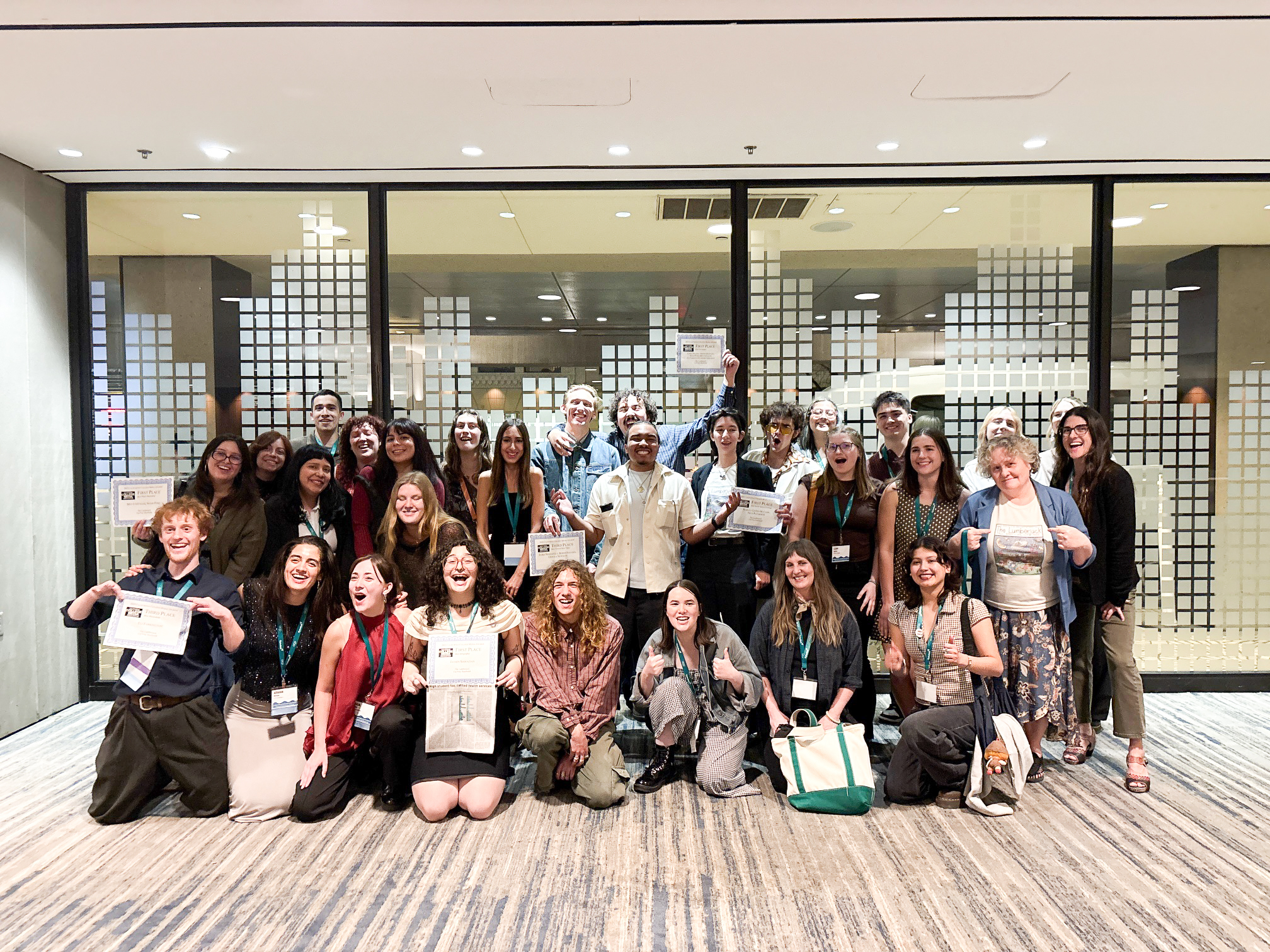 A large group of Humboldt Journalism students at a conference. 