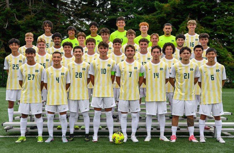 Team photo of Humboldt men's soccer team on the field.