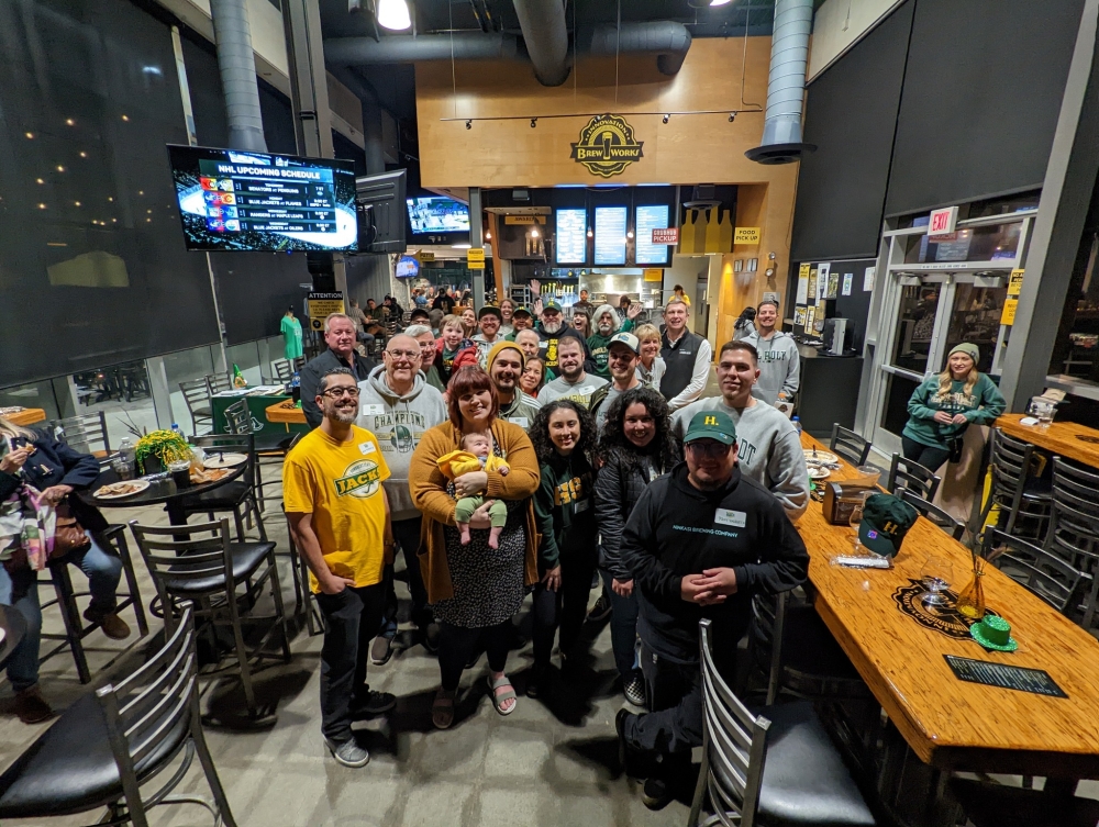 A group photo from the Cal Poly Humboldt Basketball Social in Pomona, CA. 