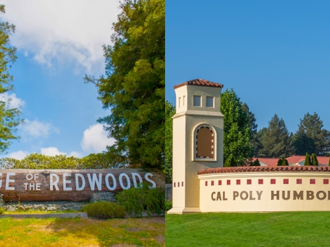College of the Redwoods and Cal Poly Humboldt signs
